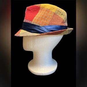 Kenny K Patchwork Fedora Hat L Cotton Multicolor Blue Band Boho‎ Style EUC